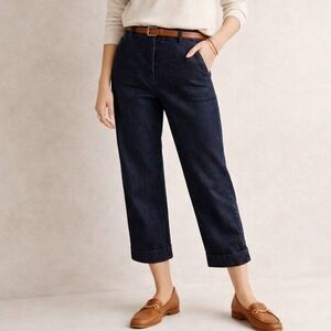 Talbots Womens Dark Wash Denim Straight Leg Cropped Trousers Blue Size 10